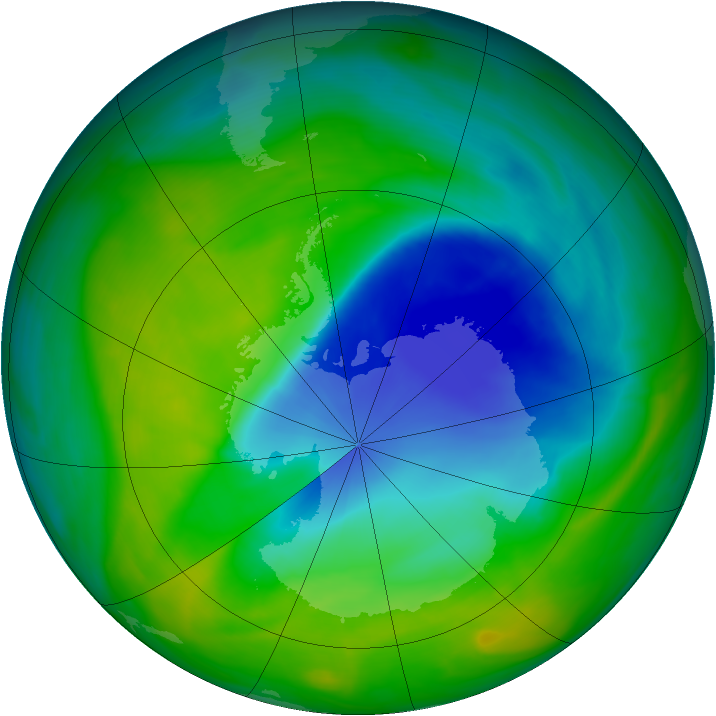 Antarctic ozone map for 27 November 2007